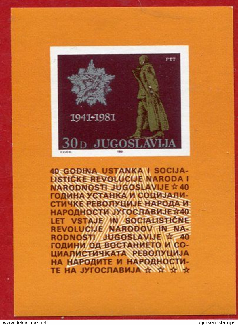 YUGOSLAVIA 1981 40th Anniversary Of Insurrection Block MNH / **..  Michel Block 19 - Unused Stamps