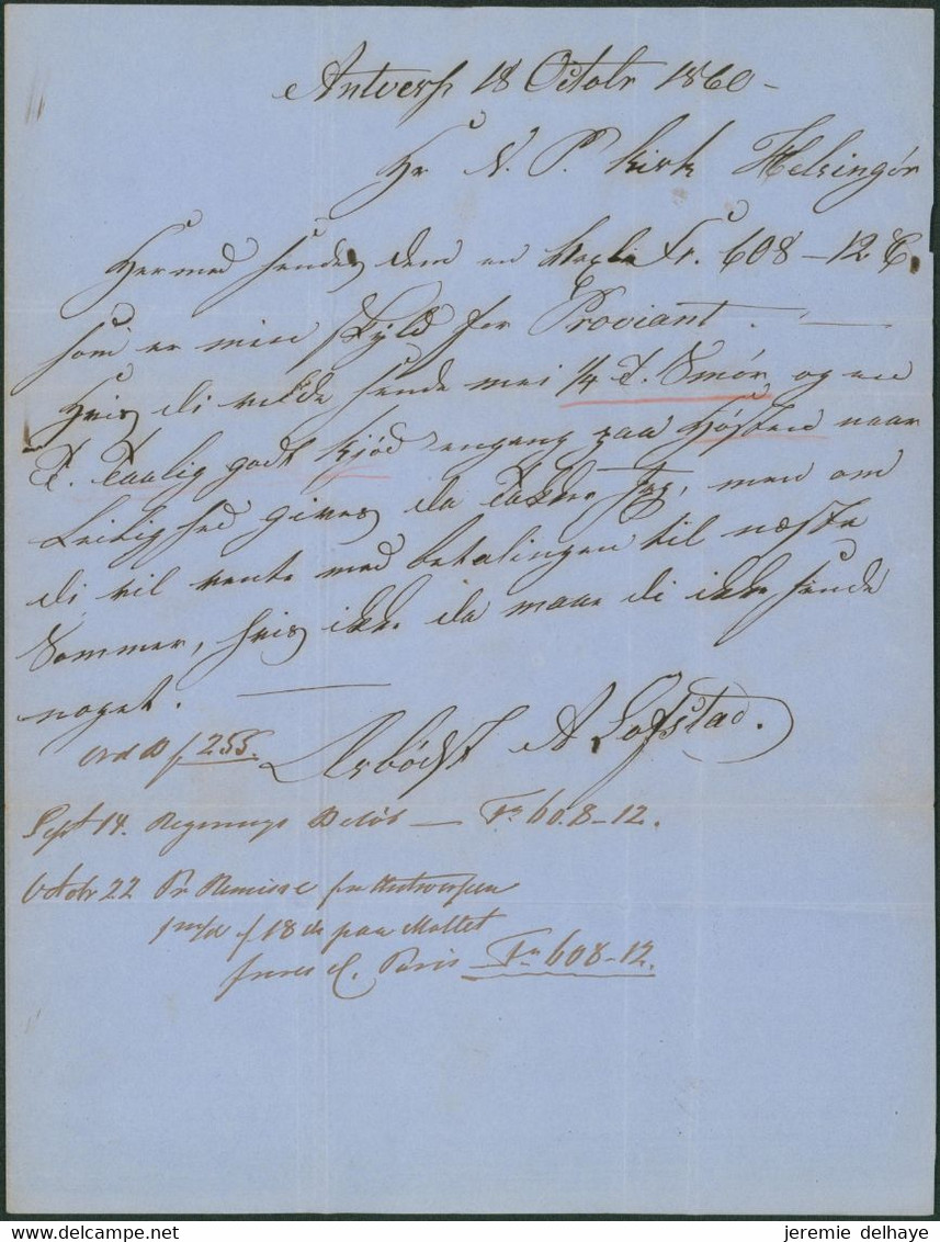 L. Non Affranchie Datée De Anvers (1860) Via Le 2e Rayon > Helsington (Angleterre) Via Hamburg / Courtiers De Navires - Poste Rurale