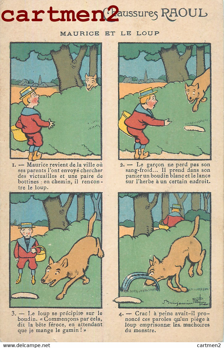 ILLUSTRATEUR BENJAMIN RABIER PUBLICITE CHAUSSURES RAOUL MAURICE ET LE LOUP FABLE BANDE DESSINEE HUMOUR LOUP WOLF - Rabier, B.