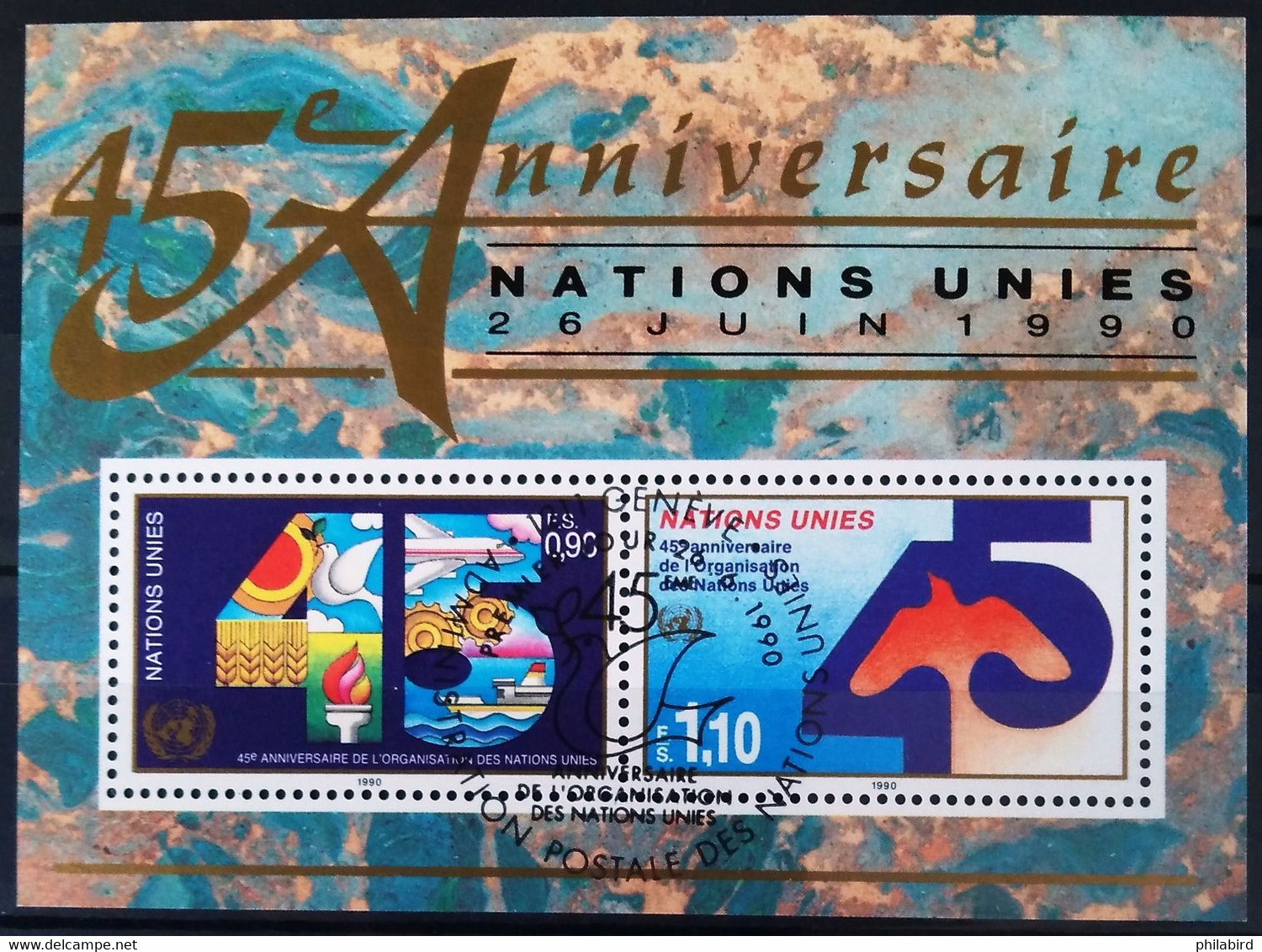 NATIONS-UNIS - GENEVE                  B.F 6                     1° JOUR               20/06/90 - Blocchi & Foglietti
