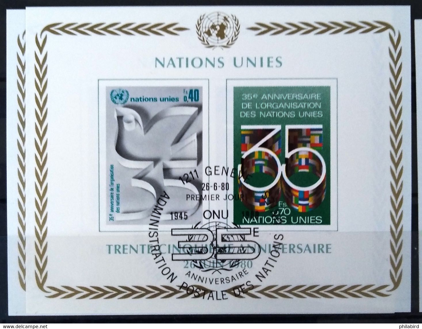 NATIONS-UNIS - GENEVE                  B.F 2                     1° JOUR               26/06/80 - Blokken & Velletjes