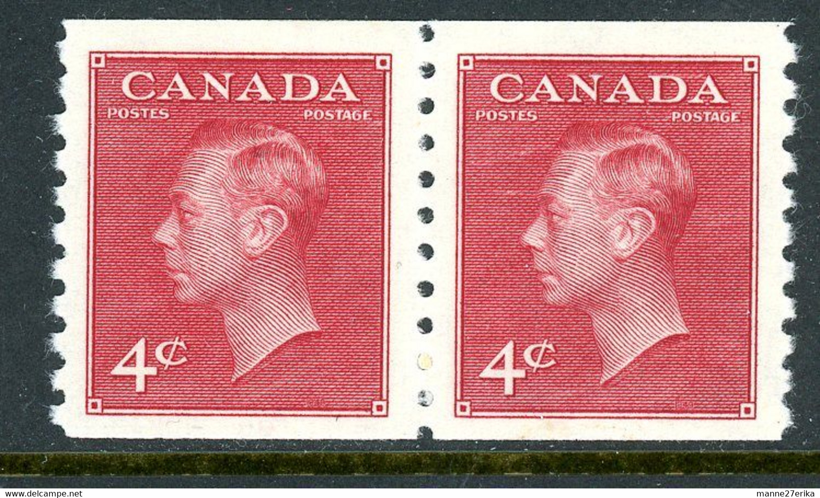 -Canada-1950-"King George VI" ( With "Postes-Postage" ) (Coil Pair) -MH(*) - Markenrollen