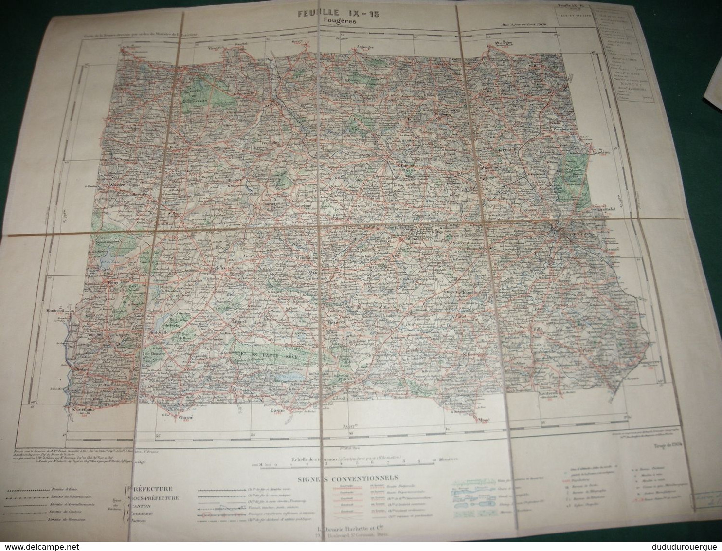 FOUGERES :  CARTE DRESSEE PAR ORDRE DU MINISTERE DE L INTERIEUR ,  TIRAGE DE 1904  , CARTE  TOILEE - Cartes Topographiques