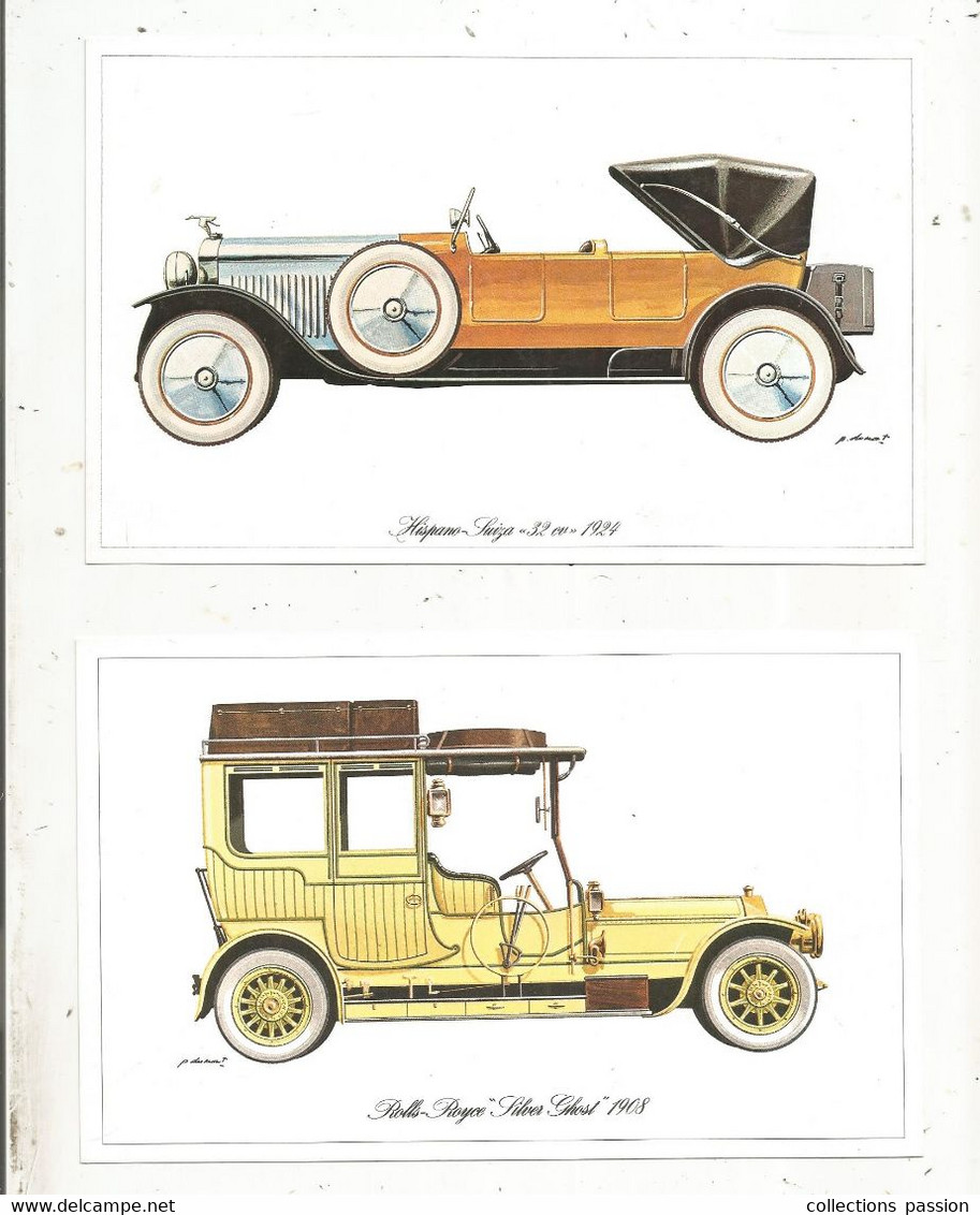 Chromo , Fiche Illustrée ,automobiles , Voiture , Hispano Suiza, Panhard Levassor, Rolls Royce, Renault... LOT DE 6 - Voitures