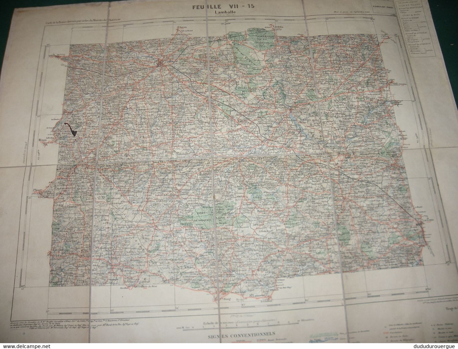 LAMBALLE :  CARTE DRESSEE PAR ORDRE DU MINISTERE DE L INTERIEUR ,  TIRAGE DE 1903  , CARTE  TOILEE - Cartes Topographiques