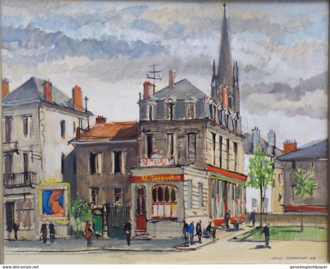 87- LIMOGES- RESTAURANT DU THEATRE -PLACE REPUBLIQUE - TABLEAU HUILE LOUIS CHAREYRE 1968- AUJOURD'HUI DISPARU - Olieverf