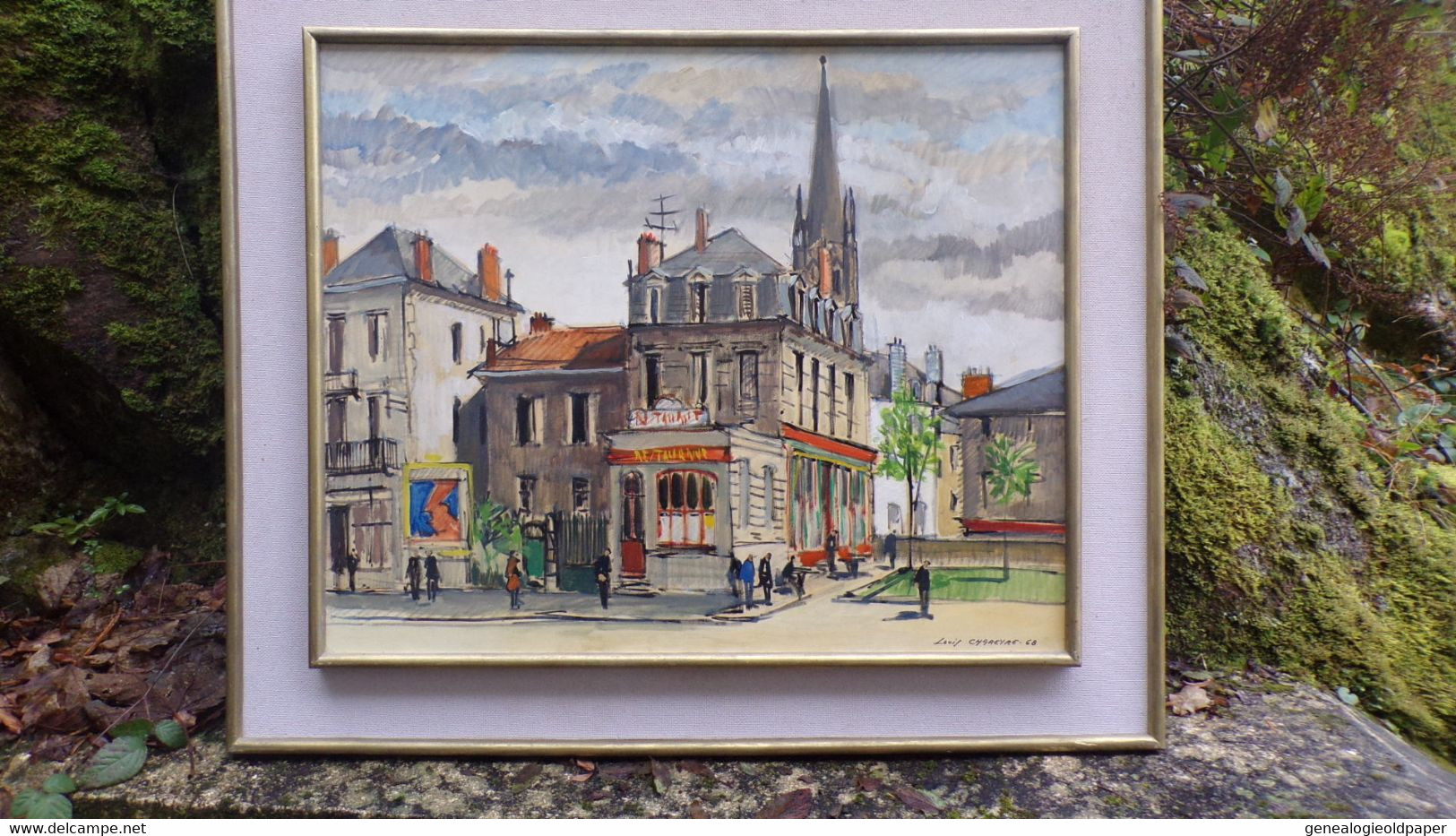 87- LIMOGES- RESTAURANT DU THEATRE -PLACE REPUBLIQUE - TABLEAU HUILE LOUIS CHAREYRE 1968- AUJOURD'HUI DISPARU - Oils