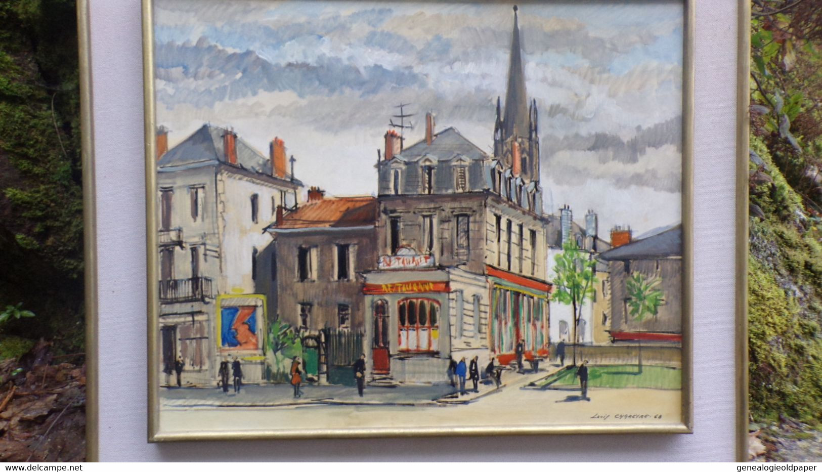 87- LIMOGES- RESTAURANT DU THEATRE -PLACE REPUBLIQUE - TABLEAU HUILE LOUIS CHAREYRE 1968- AUJOURD'HUI DISPARU - Oelbilder