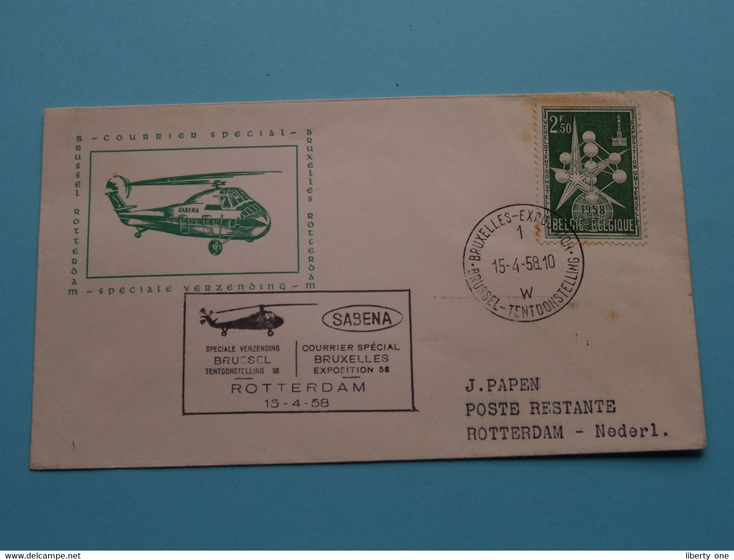 EXPOSITION De BRUXELLES ( Speciale Verzending / Expo 1958 Brussel > ROTTERDAM > J. Papen Wijnegem ) Sabena ! - 1958 – Brussels (Belgium)