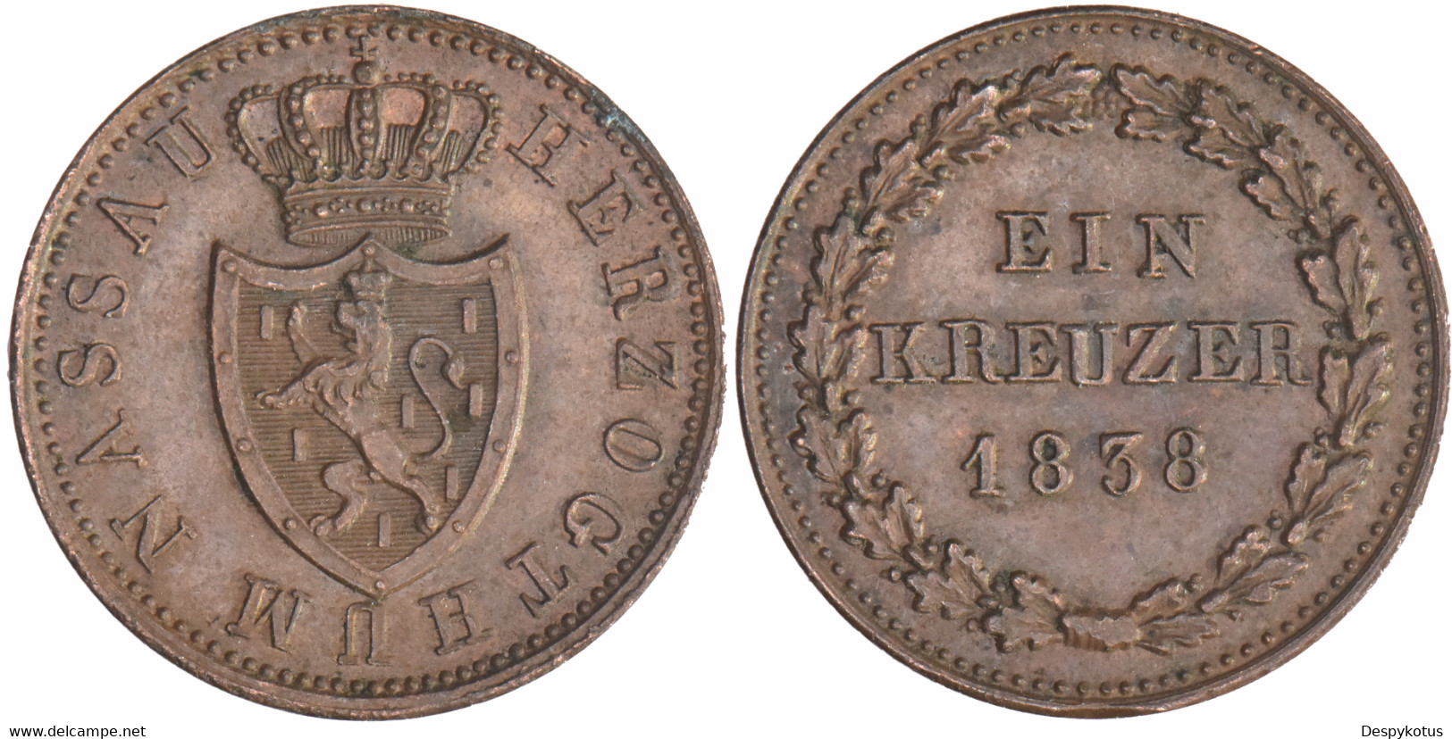 Allemagne - 1838 Duché De Nassau - 1 Kreuzer - SUPERBE - Wilhelm - B038 - Taler & Doppeltaler