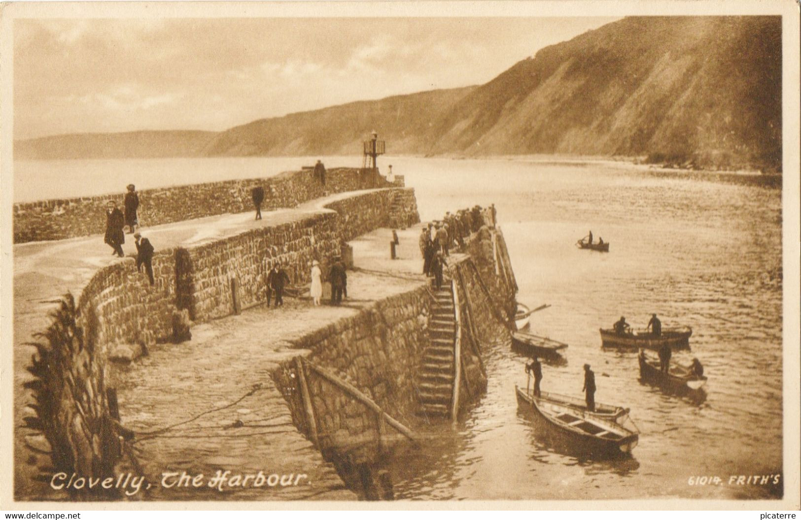 CLOVELLY. The Harbour  (with Boats Nearby & A Crowd On The Quayside ) -F,Frith-61014 - Clovelly