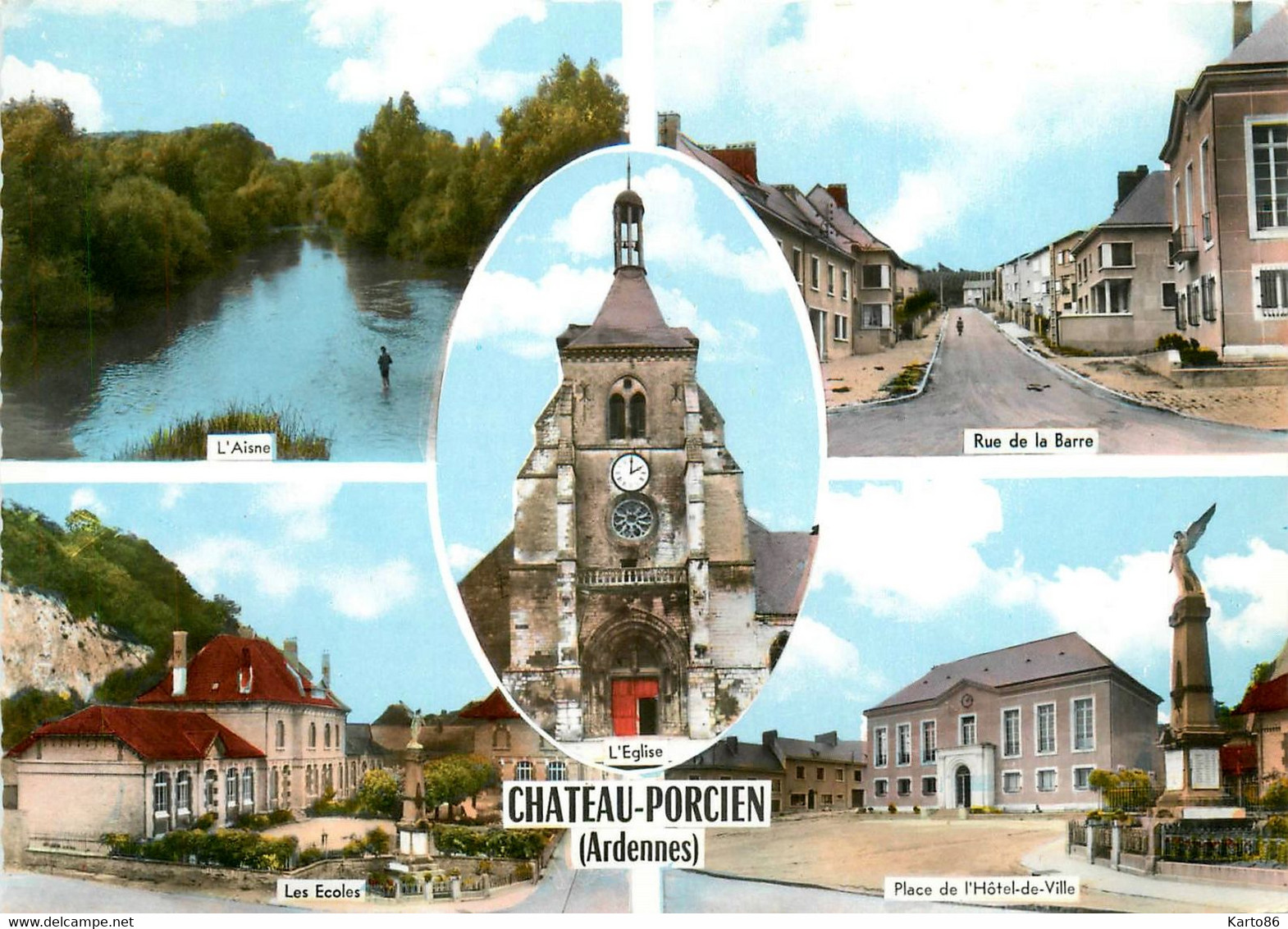 Château Porcien * Souvenir Et Panorama Du Village * écoles Mairie - Chateau Porcien