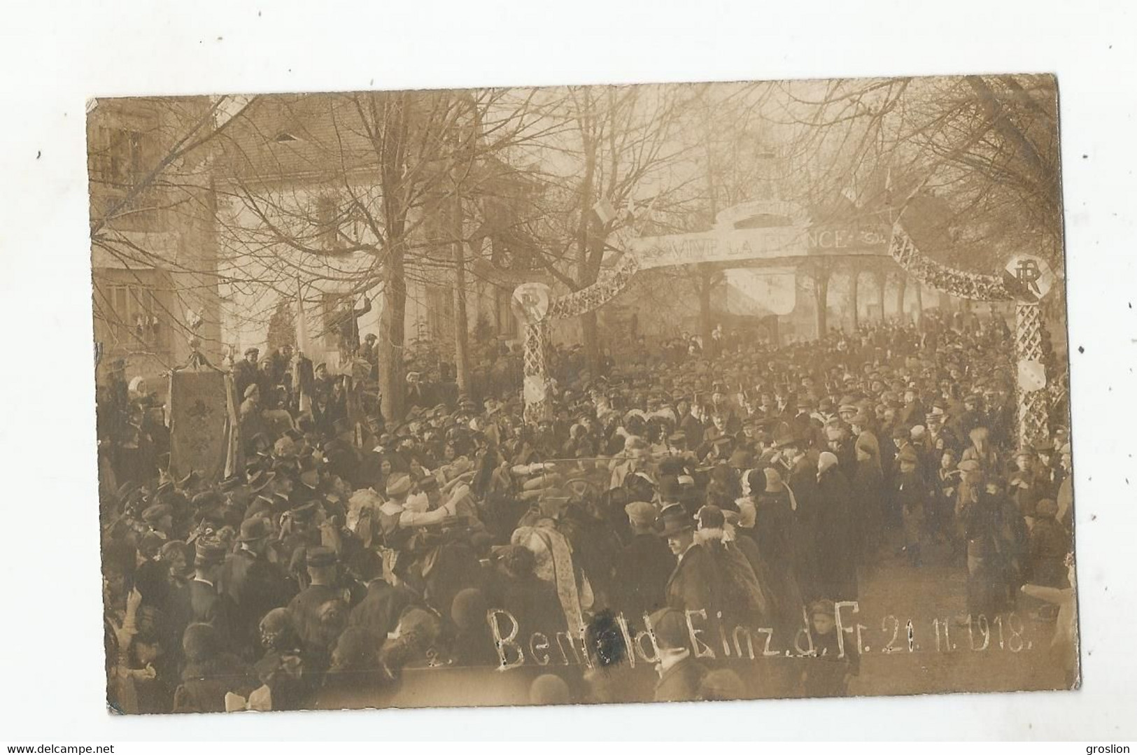 BENFELD EINZ D FR 21 11 1918 (BENFELD BAS RHIN CARTE PHOTO CELEBRATION POUR LA FRANCE DE L'ALSACE LORRAINE) - Benfeld