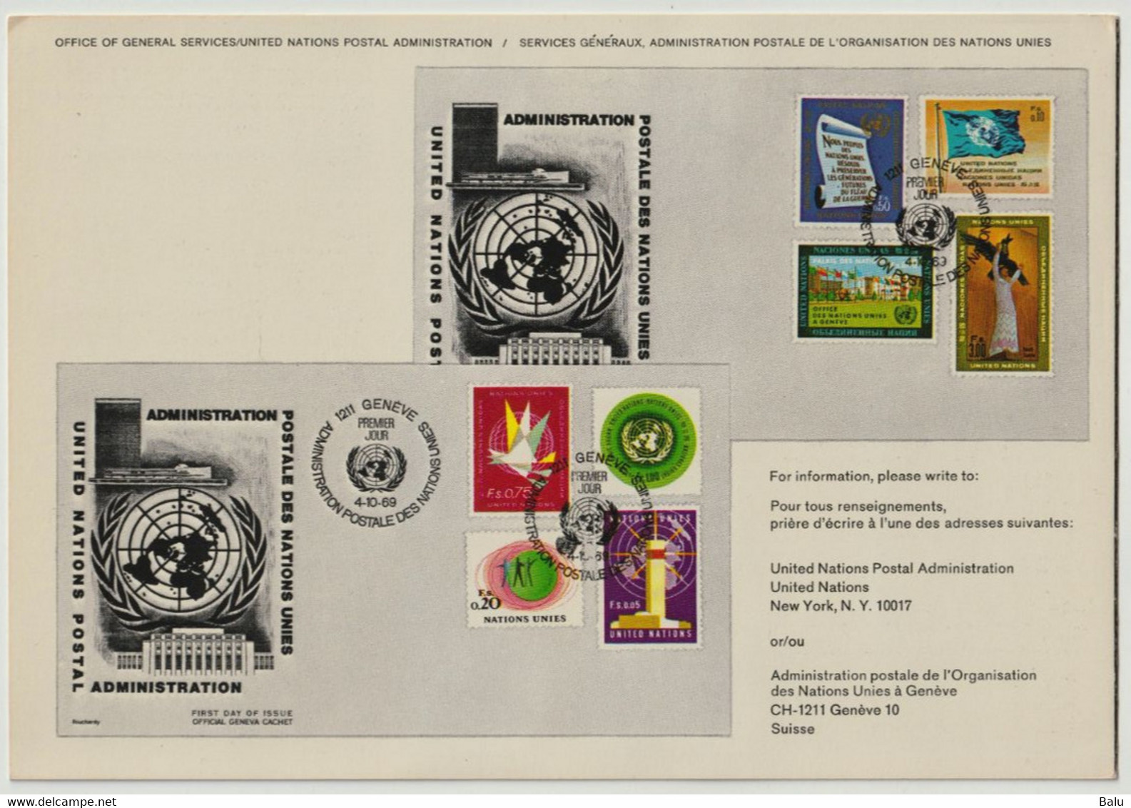 UN Genf 1-8 Souvenir Folder 1969 ** Postfrisch MNH NsC, 3 Scans, Offizielle Jahreszusammenstellung - Covers & Documents