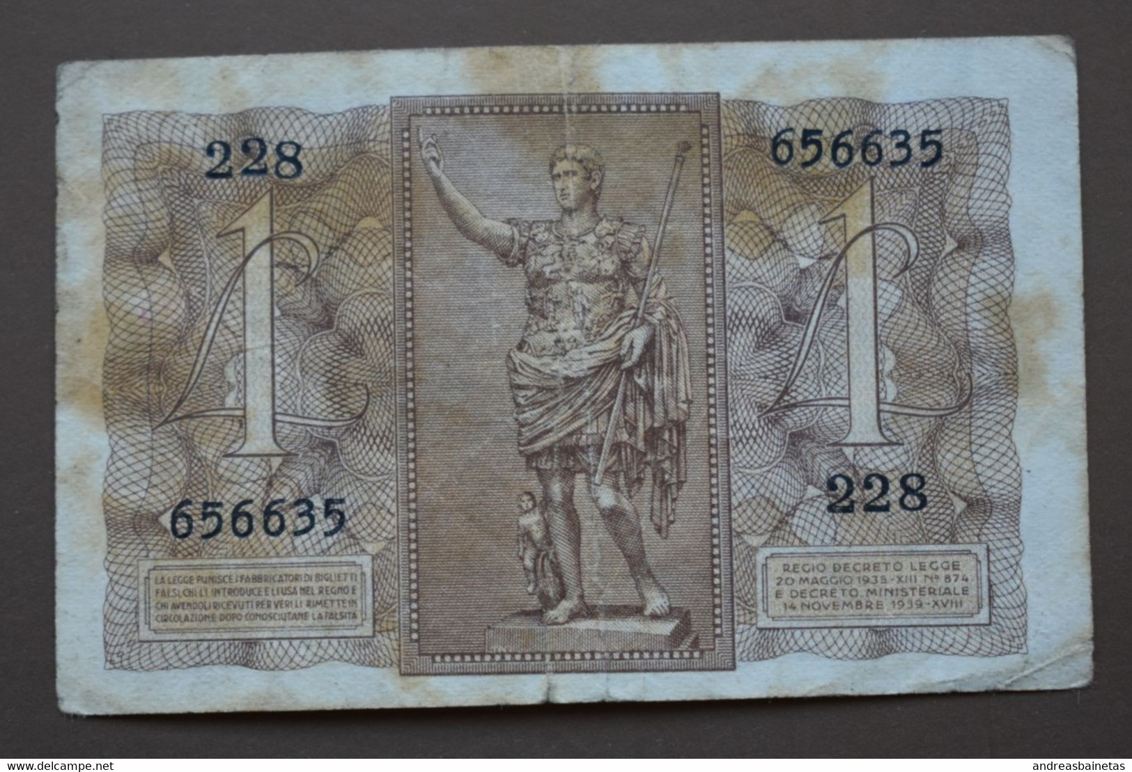 ITALY Banknotes  1 Lira 1939 F  REGNO D'ITALIA Biglietto Di Stato A Corso Legale Lire VNA - Italia – 1 Lira