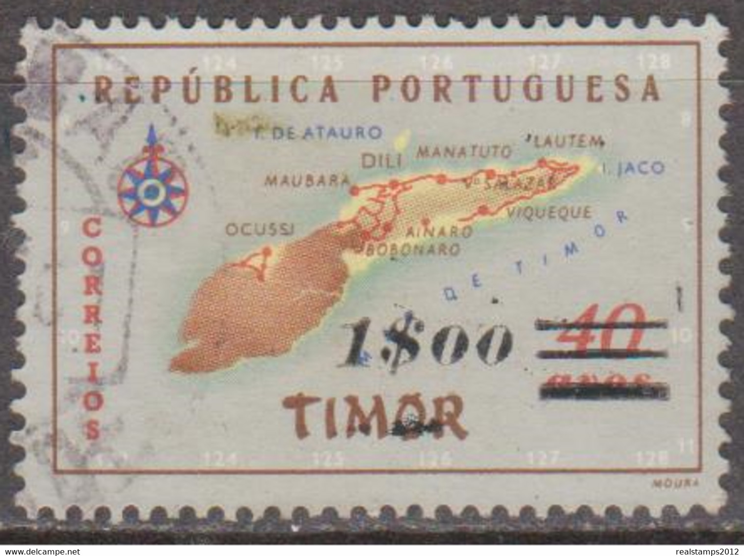 TIMOR - 1960, Carta Geográfica De Timor, Com Sobretaxa.  1$00 S/  40 A.   (o)   MUNDIFIL  Nº 310 - Timor