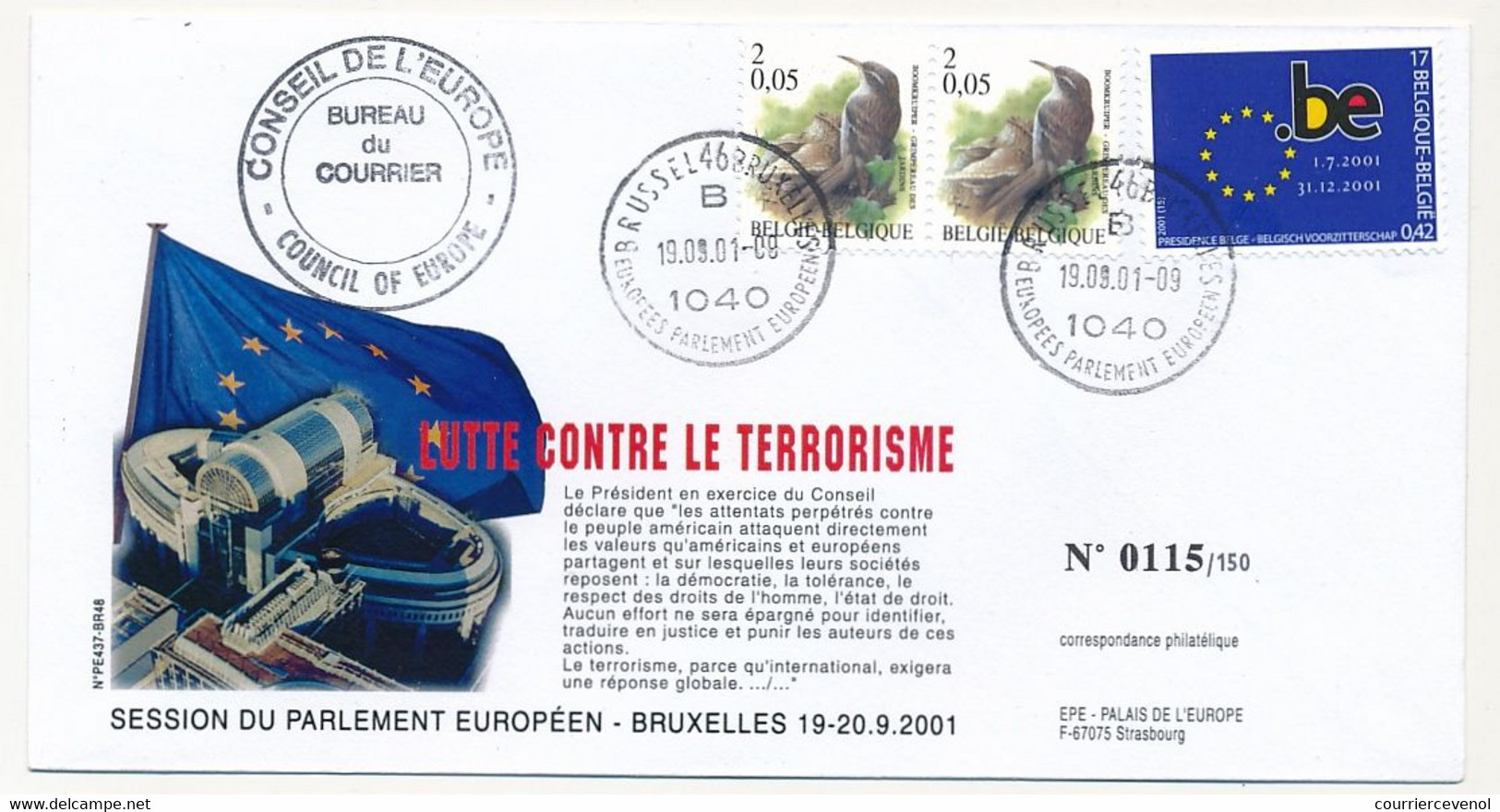 BELGIQUE - Session Parlement Européen - BRUXELLES - 19/9/2001 - "Lutte Contre Le Terrorisme" - Storia Postale