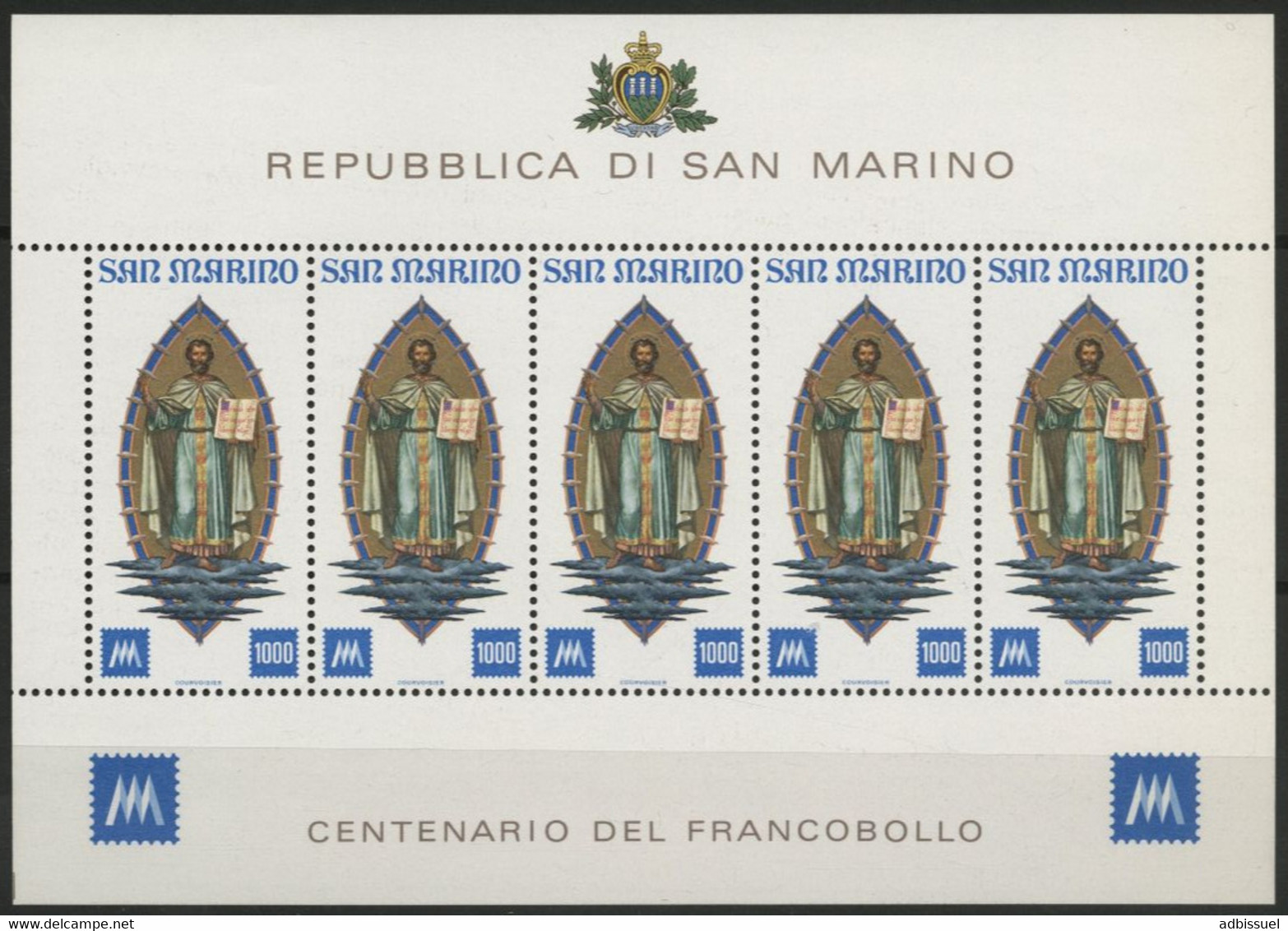 SAINT-MARIN N° 949 En Feuillet De 5 Exemplaires COTE 13,75 € NEUFS ** MNH CENTENAIRE DU 1ER TIMBRE-POSTE - Unused Stamps