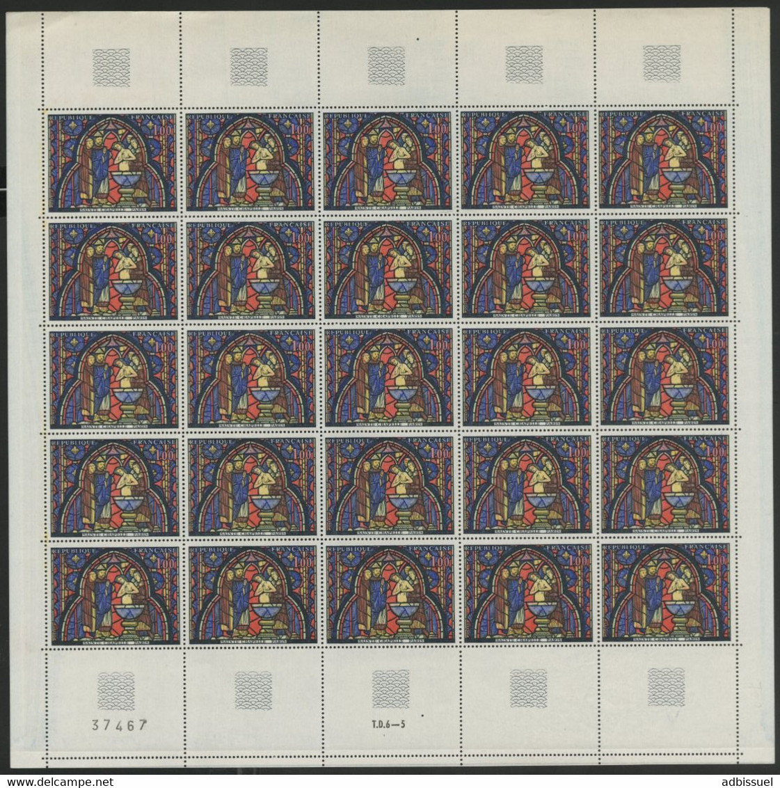 N° 1492 VITRAIL De La SAINTE CHAPELLE Feuille De 25 Ex. Vendue à La Valeur Faciale. ** MNH Cote 15 € - Feuilles Complètes