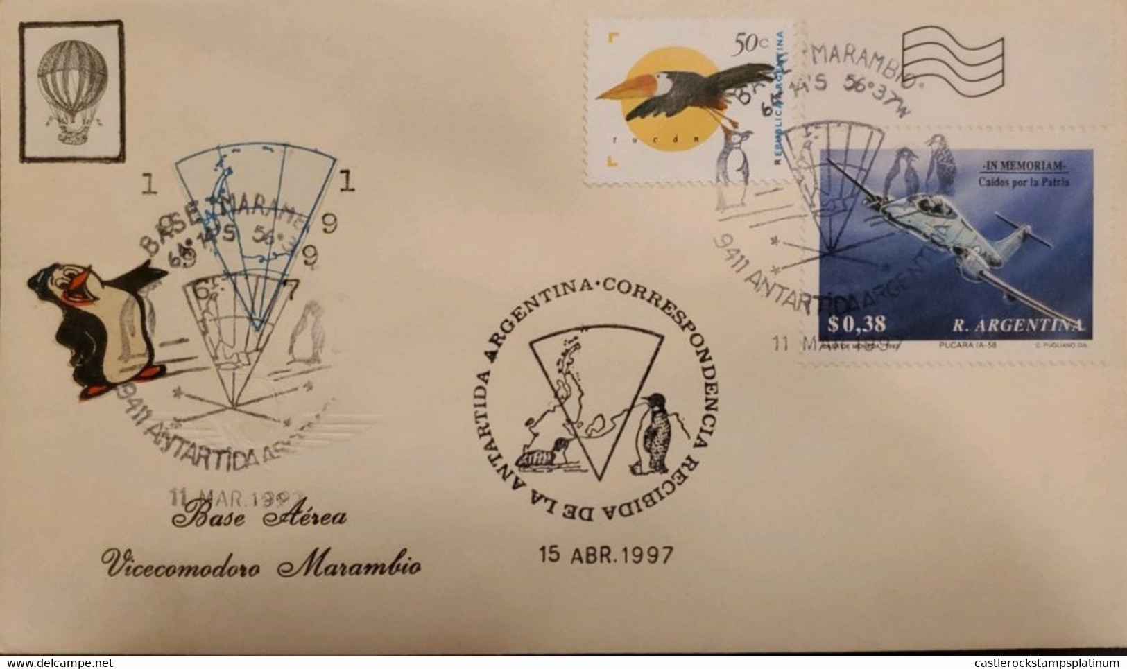 P) 1997 ARGENTINA, COVER, MAP ANTARCTICA AIR BASE MARAMBIO, PUCARÁ MEMORIAM- TUCAN STAMP, XF - Other & Unclassified