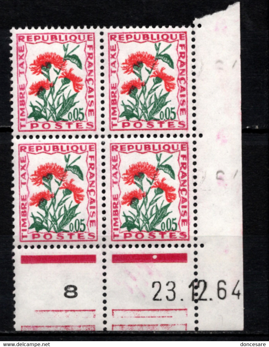 FRANCE 1960 / 1983 - BLOC DE 4 TT / Y.T. N° 95  - COIN DE FEUILLE / DATE / NEUFS** - Postage Due