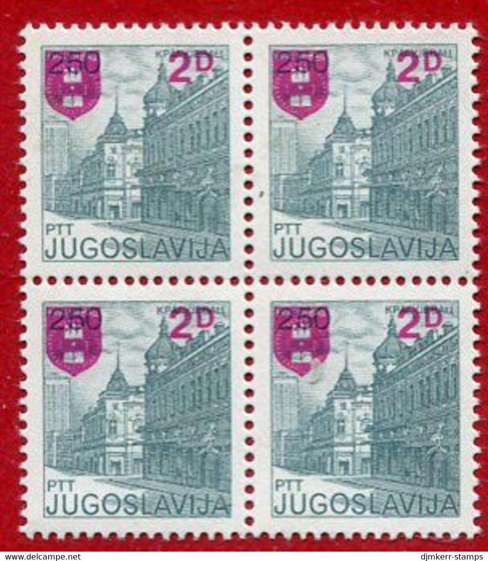 YUGOSLAVIA 1983 Surcharge 2 D. On 2.50 D. Block Of 4 MNH / **.  Michel 1966 - Ongebruikt