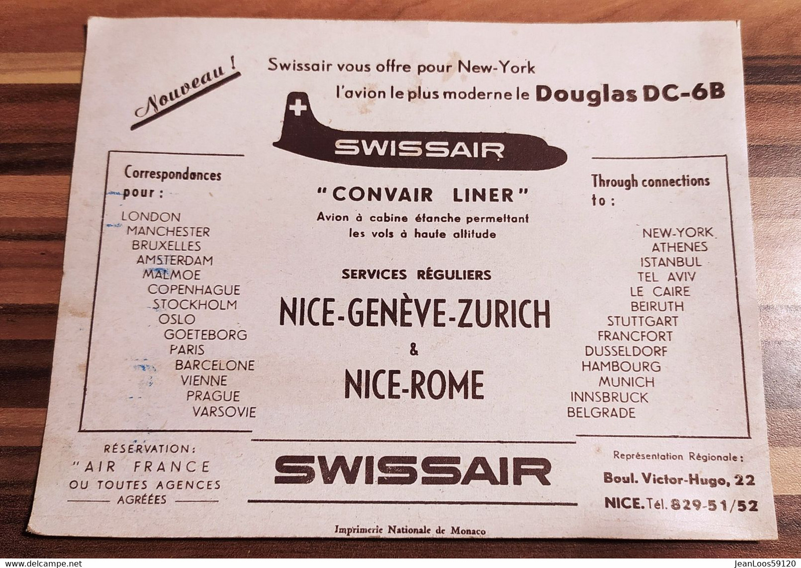 1952 Avion SWISSAIR Publicité Magazine - Douglas DC 6B Convair Liner Aviation Compagnie Suisse - Pubblicità