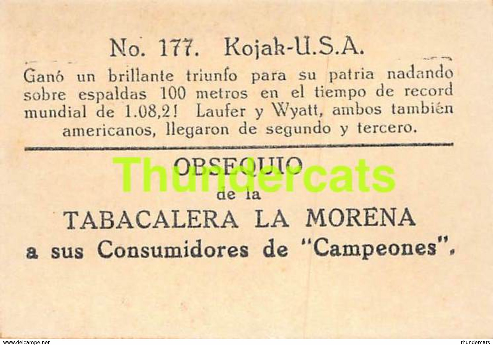 VINTAGE TRADING TOBACCO CARD CHROMO ATHLETICS SWIMMING NATATION 1928 TABACALERA LA MORENA No 177 KOJAK USA WYATT - Schwimmen