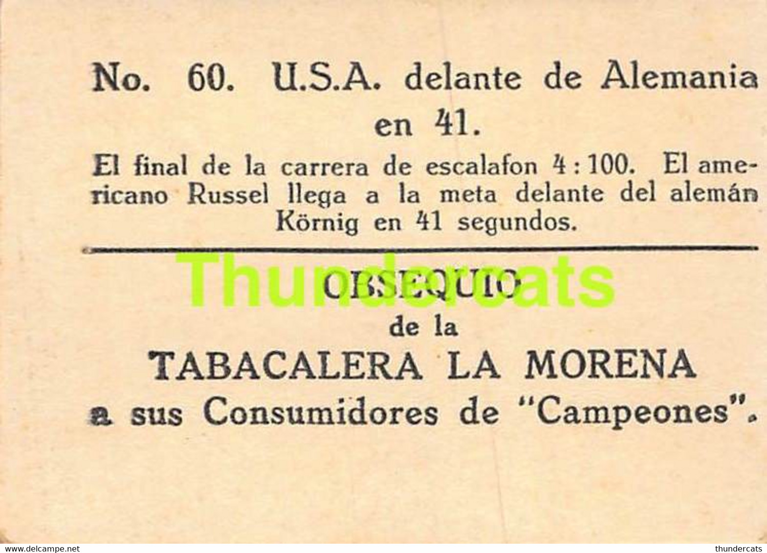 VINTAGE TRADING TOBACCO CARD CHROMO ATHLETICS 1928 TABACALERA LA MORENA No 60 USA RUSSEL KORNIG - Athlétisme