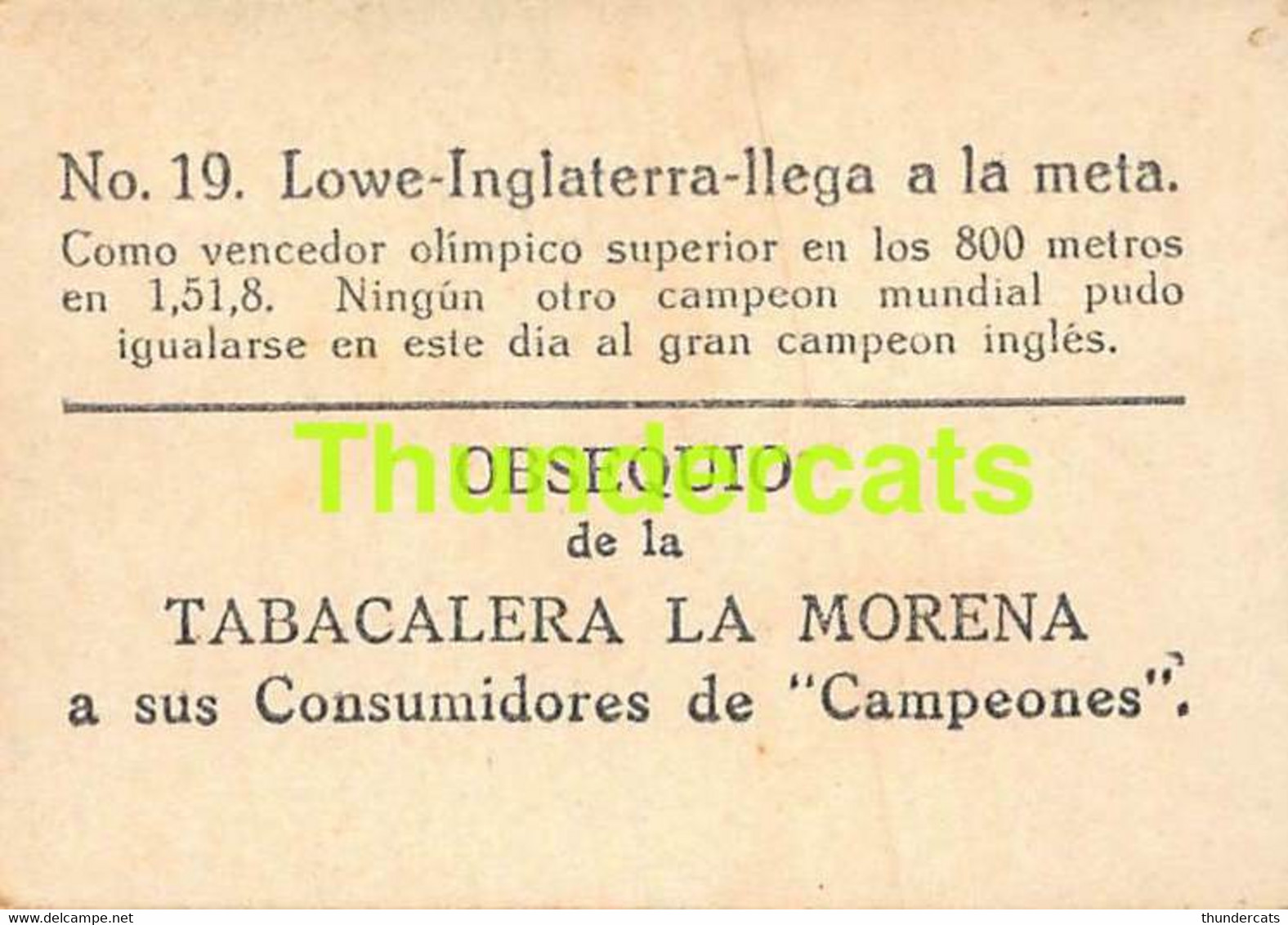 VINTAGE TRADING TOBACCO CARD CHROMO ATHLETICS 1928 TABACALERA LA MORENA No 19 LOWE LLEGA UK - Athlétisme