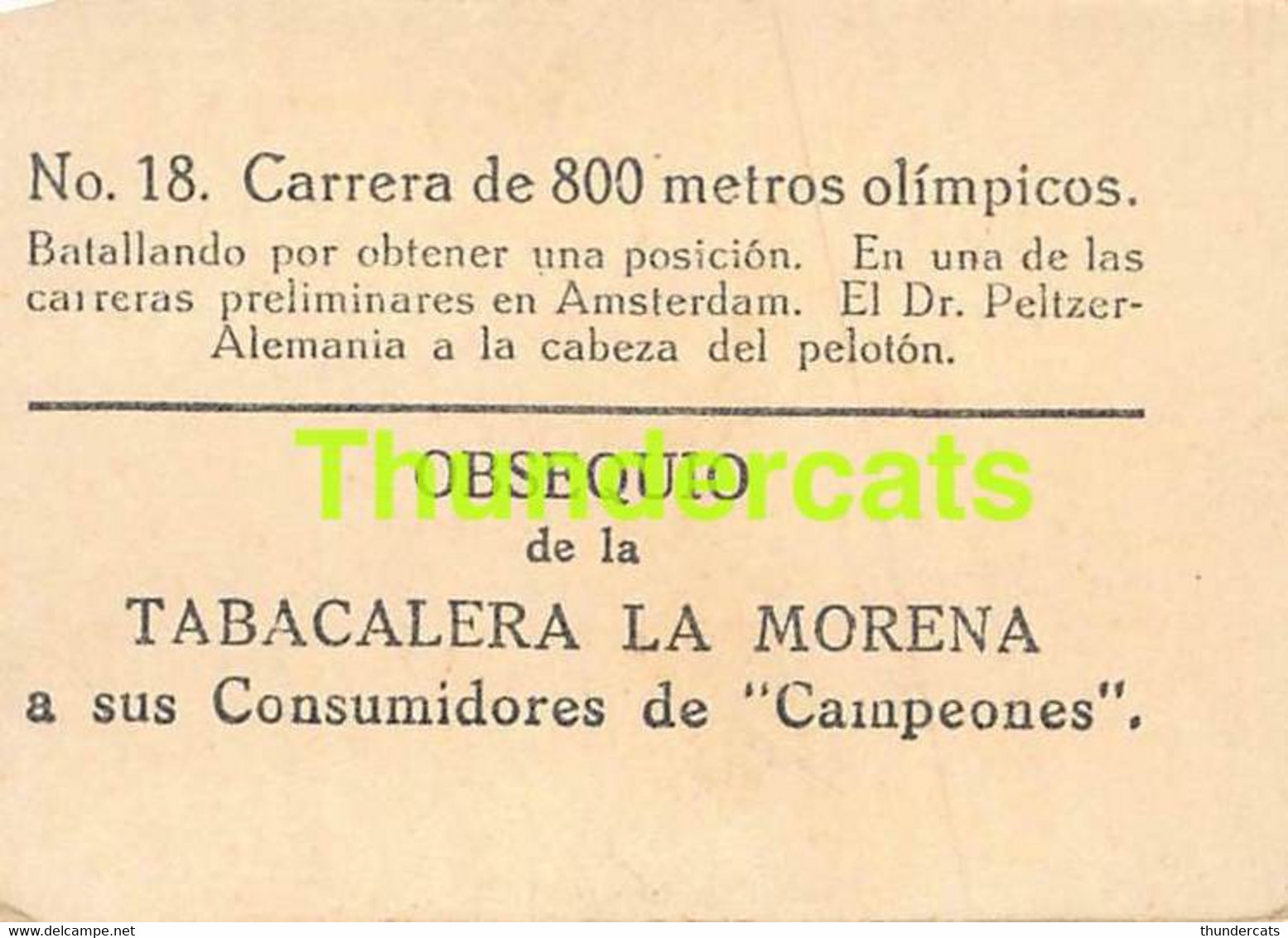 VINTAGE TRADING TOBACCO CARD CHROMO ATHLETICS 1928 TABACALERA LA MORENA No 18 PELTZER GERMANY - Athlétisme