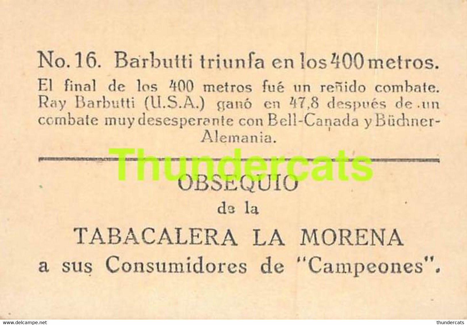 VINTAGE TRADING TOBACCO CARD CHROMO ATHLETICS 1928 TABACALERA LA MORENA No 16 BARBUTTI RAY BELL CANADA - Athlétisme