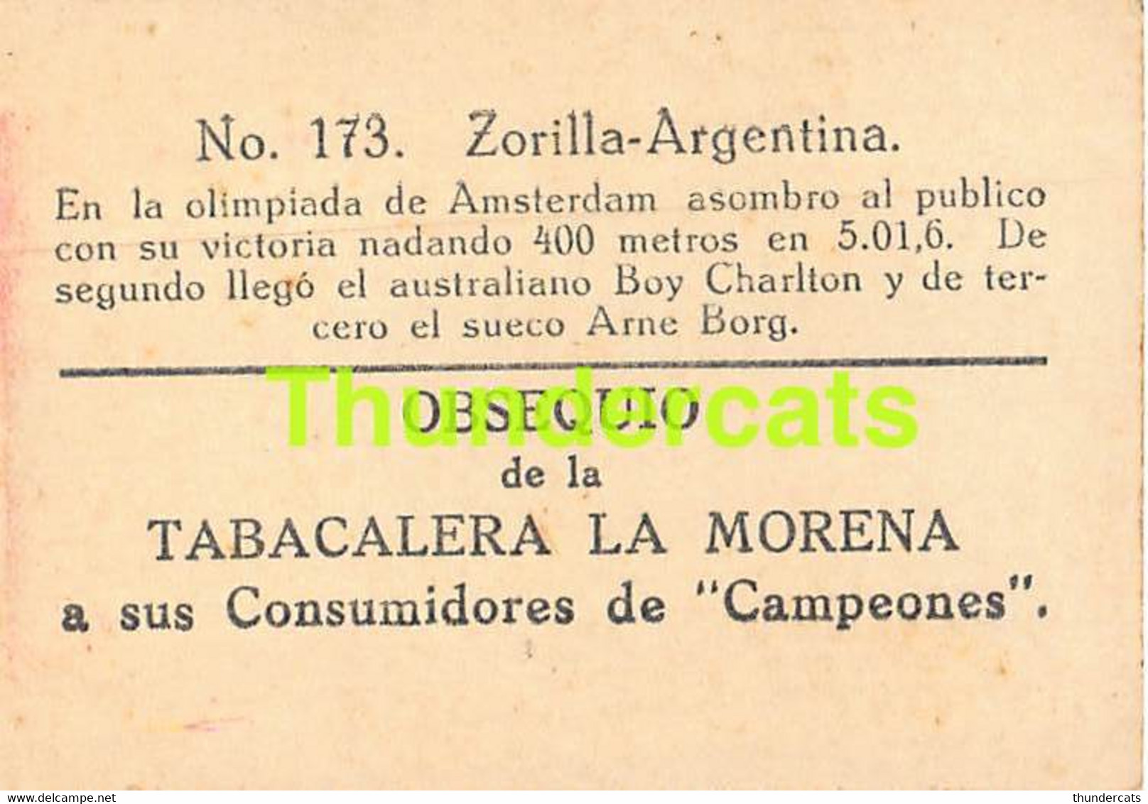 VINTAGE TRADING TOBACCO CARD CHROMO ATHLETICS NATATION SWIMMING 1928 TABACALERA LA MORENA No 173 ZORILLA ARGENTINA - Natation