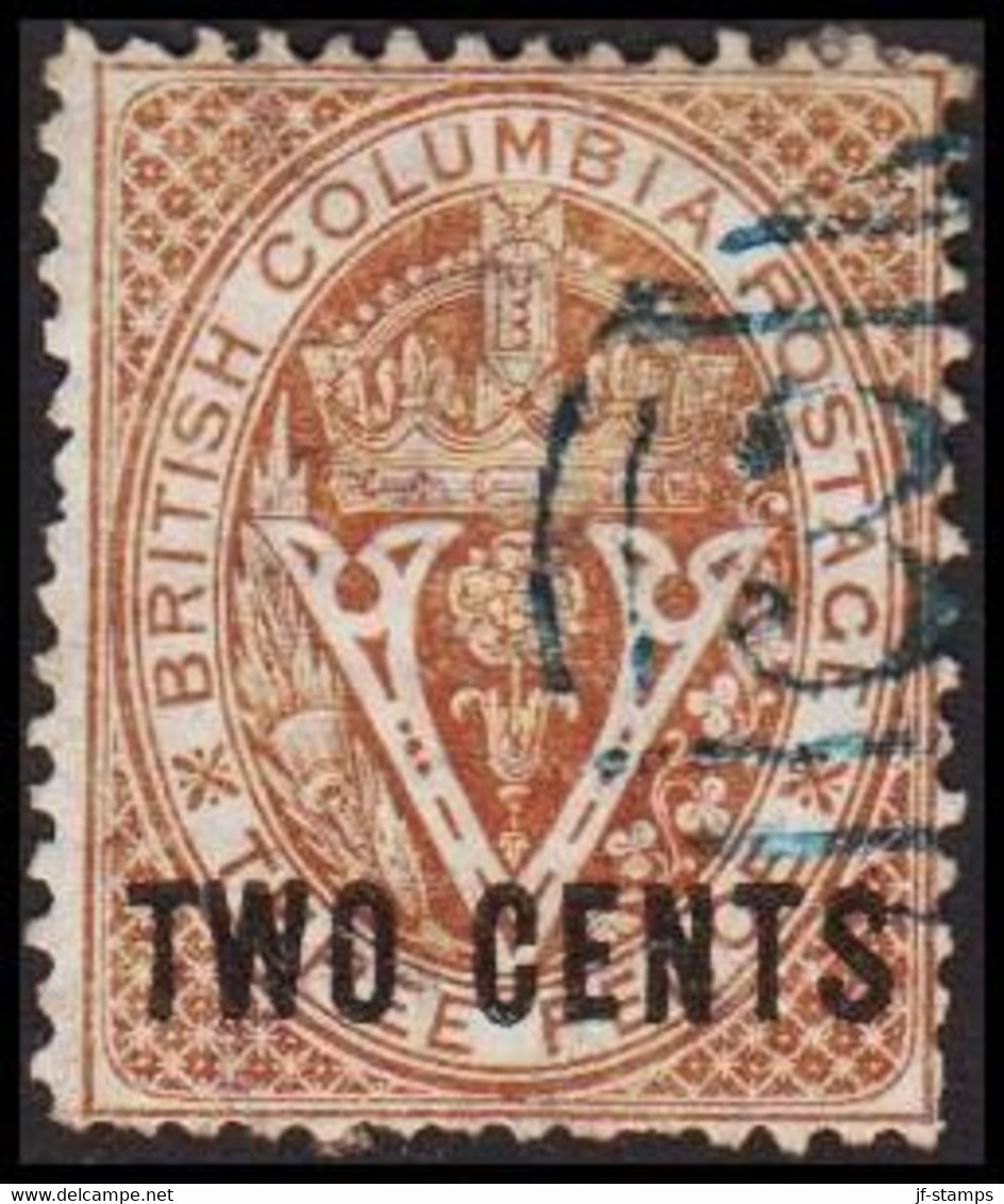 1868. BRITISH COLUMBIA & VANCOUVER ISLAND. TWO CENTS On V & Crown THREE CENTS. Perf. 14. Bluish Cancel 3 (... - JF512555 - Usados