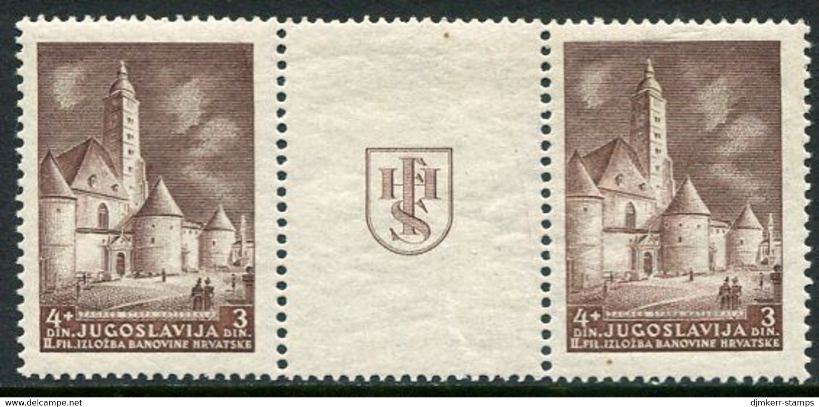 YUGOSLAVIA 1941 Slavonski Brod Philatelic Exhibition 4+3 D. Pair With Label MNH / **.  Michel 440 A Zf - Unused Stamps