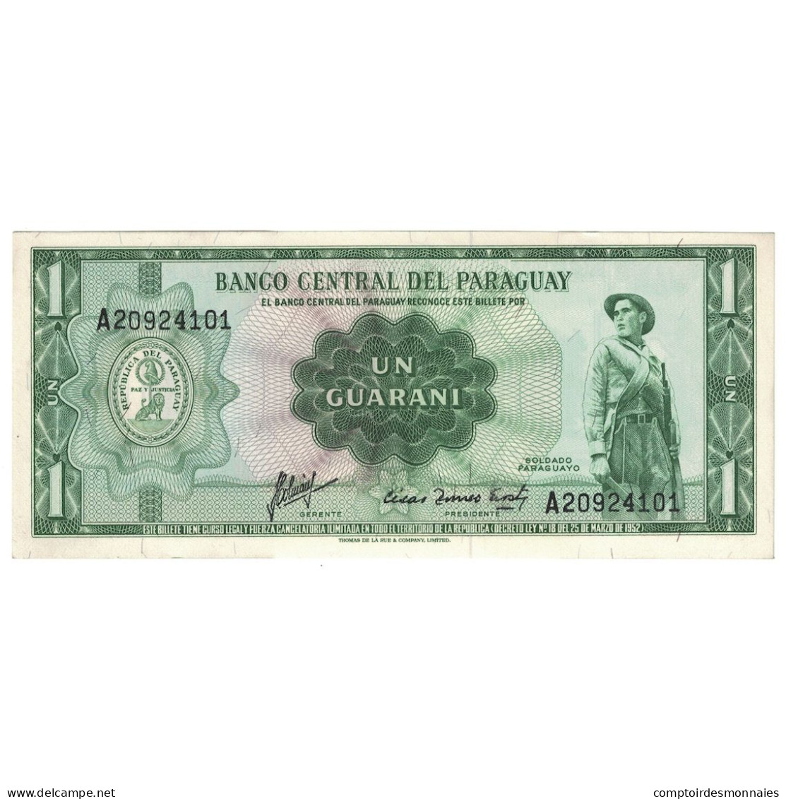 Billet, Paraguay, 1 Guarani, ND(08/1963- ), KM:192, SPL+ - Paraguay