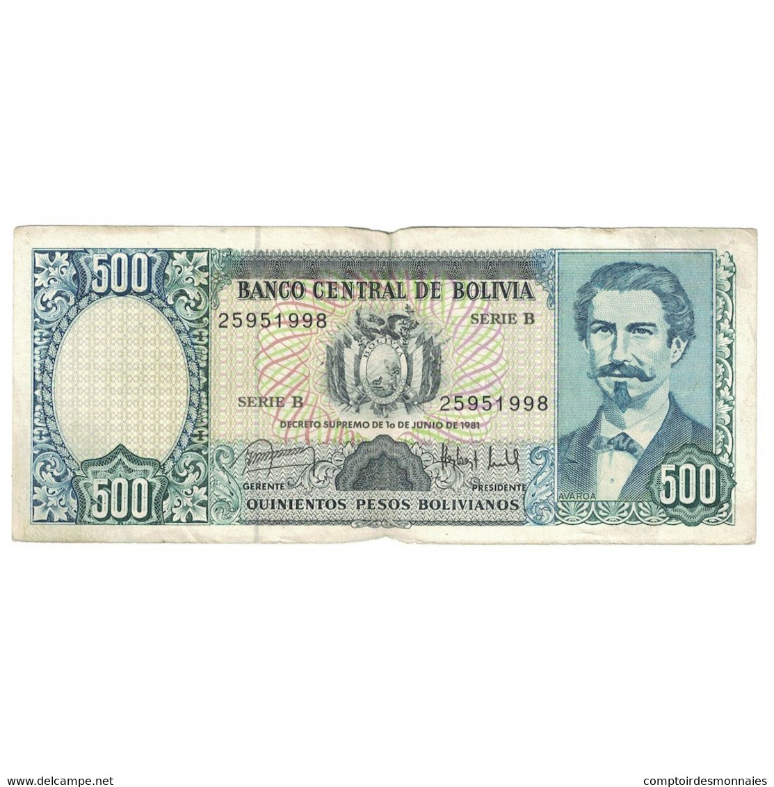 Billet, Bolivie, 500 Pesos Bolivianos, D. 1981-06-01, KM:166a, TB - Bolivie