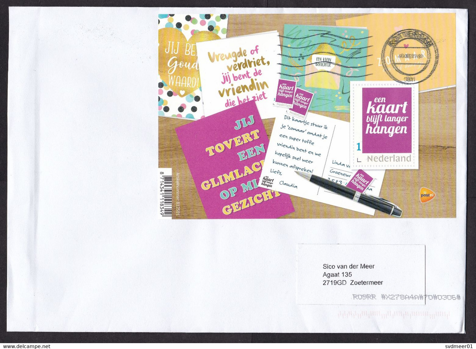 Netherlands: Cover, 2021, 1 Stamp, Souvenir Sheet, Advertisment Send A Postcard, Rare Real Use (minor Crease) - Cartas & Documentos