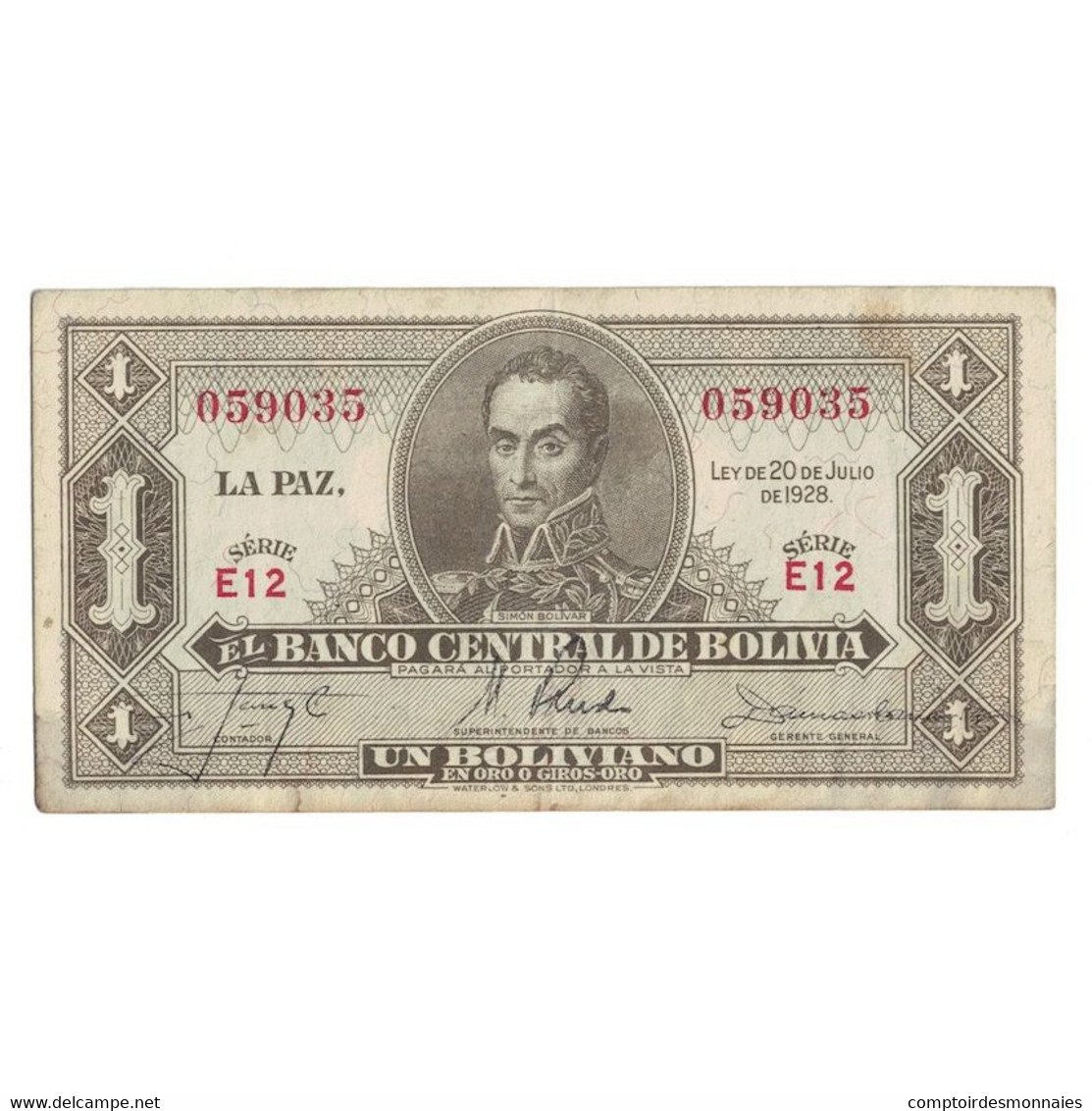 Billet, Bolivie, 1 Boliviano, L.1928, KM:119a, TB - Bolivie