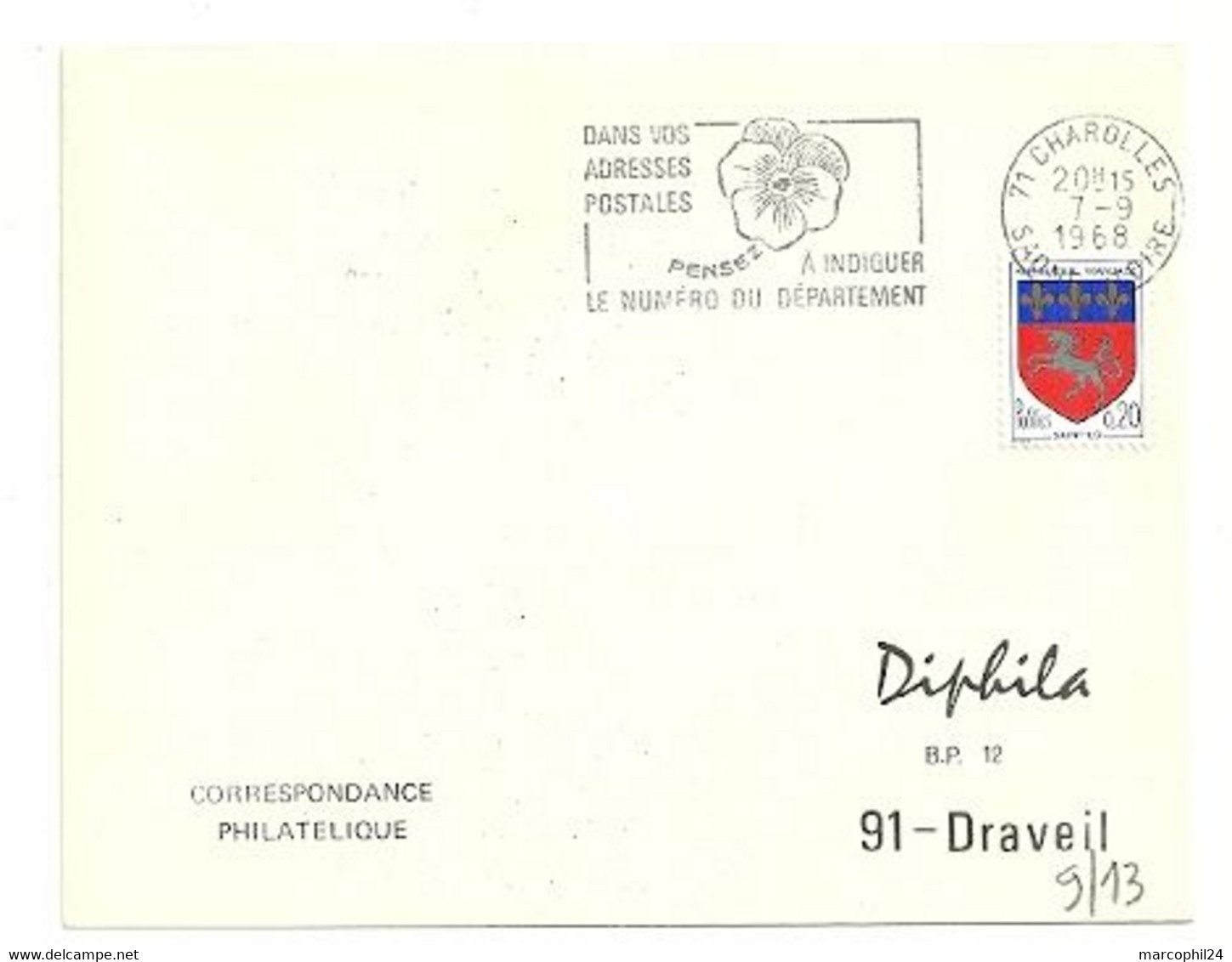 SAONE & LOIRE - Dépt N° 71 = CHAROLLES 1968 = FLAMME Codée = SECAP ' PENSEZ  INDIQUEZ NUMERO DEPARTEMENT ' - Postleitzahl