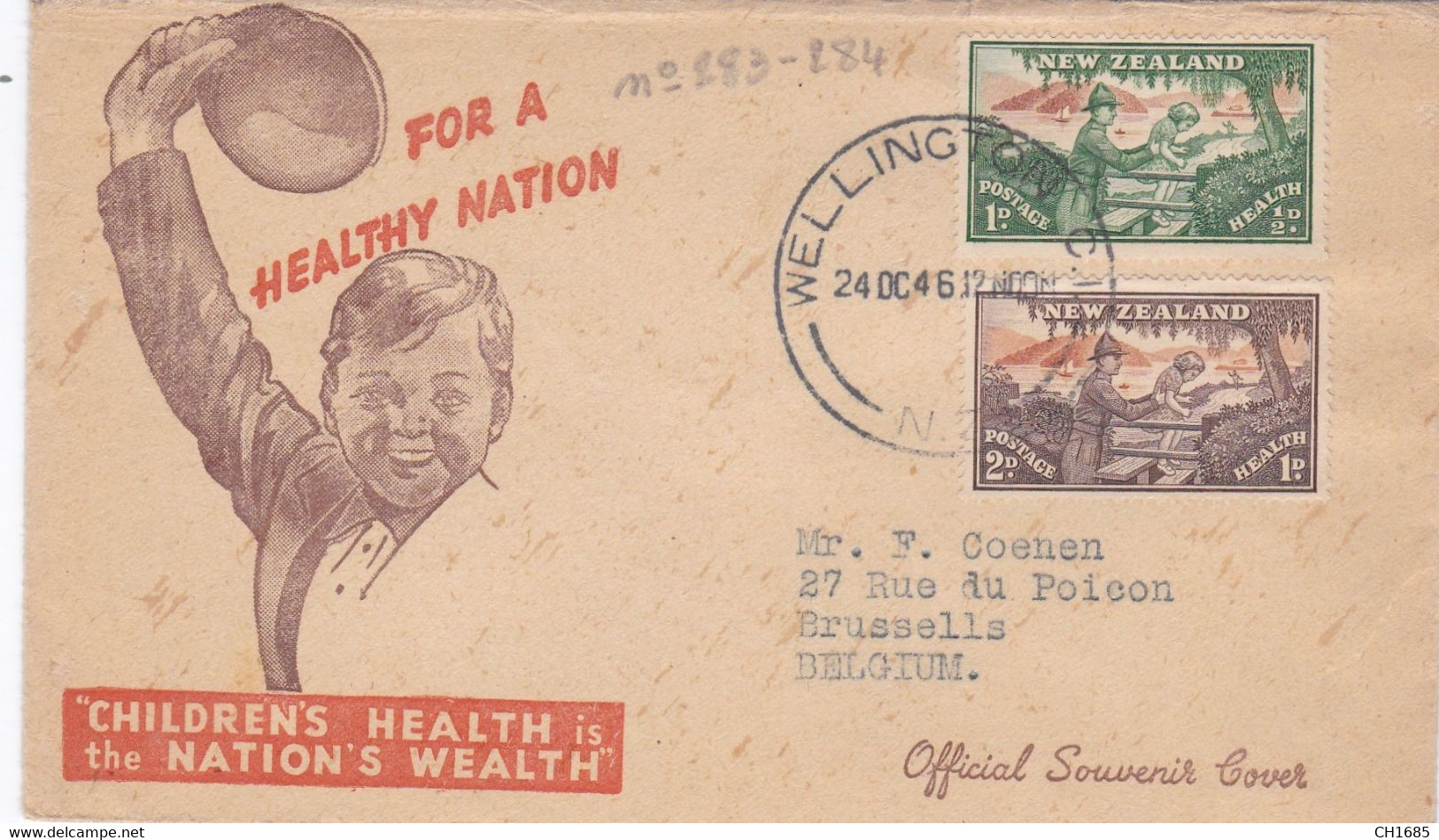 Nouvelle -Zélande  : " For A Healthy Nation " Oblitération 1er Jour Wellington 24 10 1946 - Cartas & Documentos