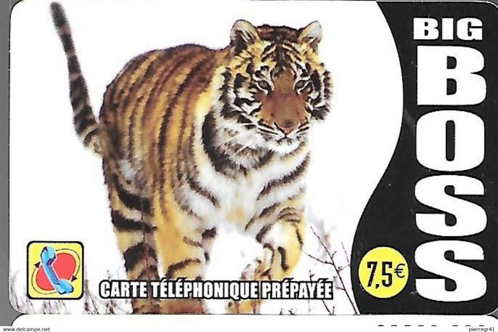 CARTE-PREPAYEE-7.5€ BIG BOSS-TIGRE-31/12/2005-V° Blanc/et 2 Cadre Noirs-Gratté-TBE - Oerwoud