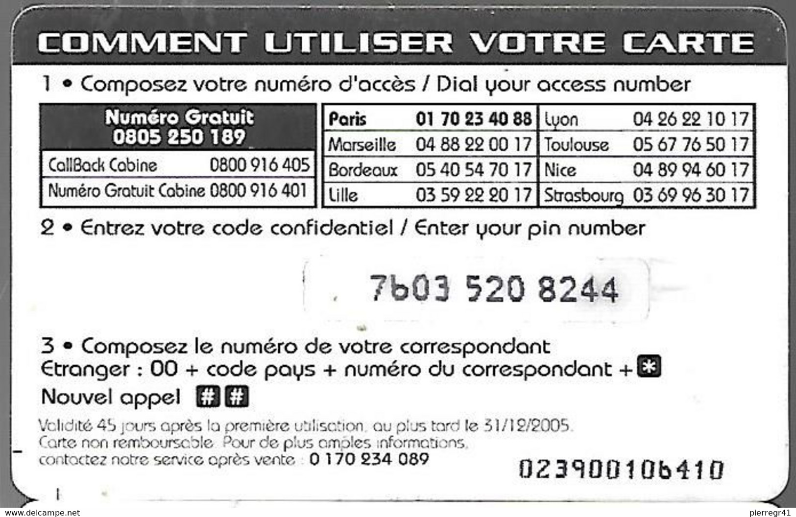 CARTE-PREPAYEE-7.5€ BIG BOSS-TIGRE-31/12/2005-V° Blanc/et 2 Cadre Noirs-Gratté-TBE - Dschungel