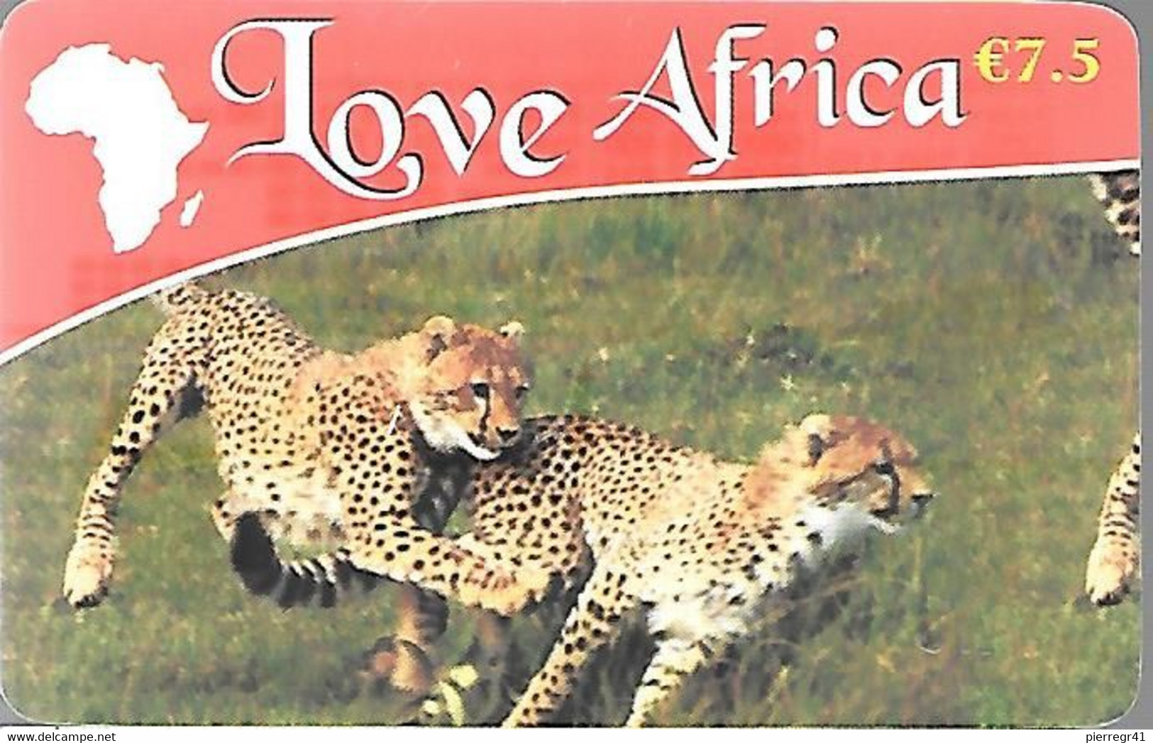 CARTE-PREPAYEE-LOVE AFRICA-7,5€-GUEPARDS-Exp 25/12/2010-Gratté-Plastic Glacé Fin-TBE - Oerwoud