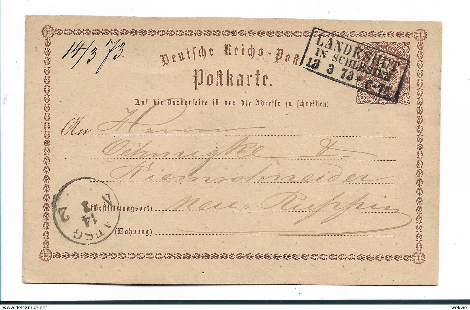 BRS370 / DEUTSCHES REICH - Landeshut (Schlesien) Mit NDP Kastenstempel 1873 - Lettres & Documents