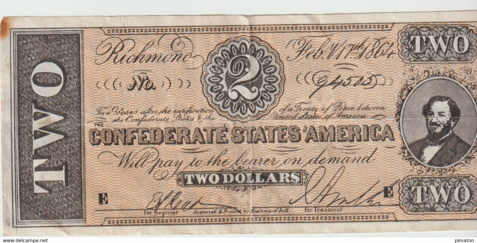 TWO DOLLARS 1862 - Devise De La Confédération ( 1861- 1864 ) - Valuta Van De Bondsstaat (1861-1864)