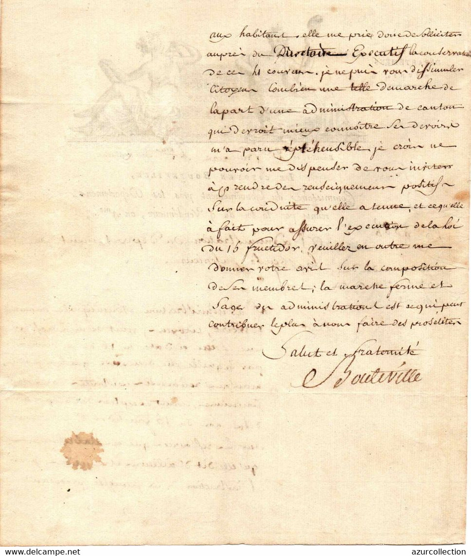 LETTRE A ENTETE . REVOLUTION FRANCAISE . DEPARTEMENT REUNIS . BRUXELLES .BOUTEVILLE COMMISSAIRE - Documentos Históricos