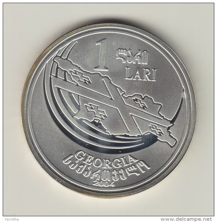 @Y@   Georgia 2004 World Cup 1 Lari Silver Coin,Proof - Georgien