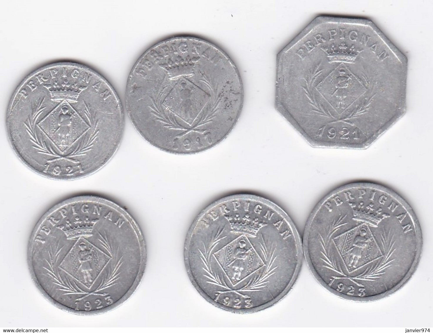 Lot De 6 Pièces 5 Et 10 Centimes En Aluminium . Perpignan. Chambre Syndicale Des Commercants. 66. Pyrénées Orientales - Noodgeld