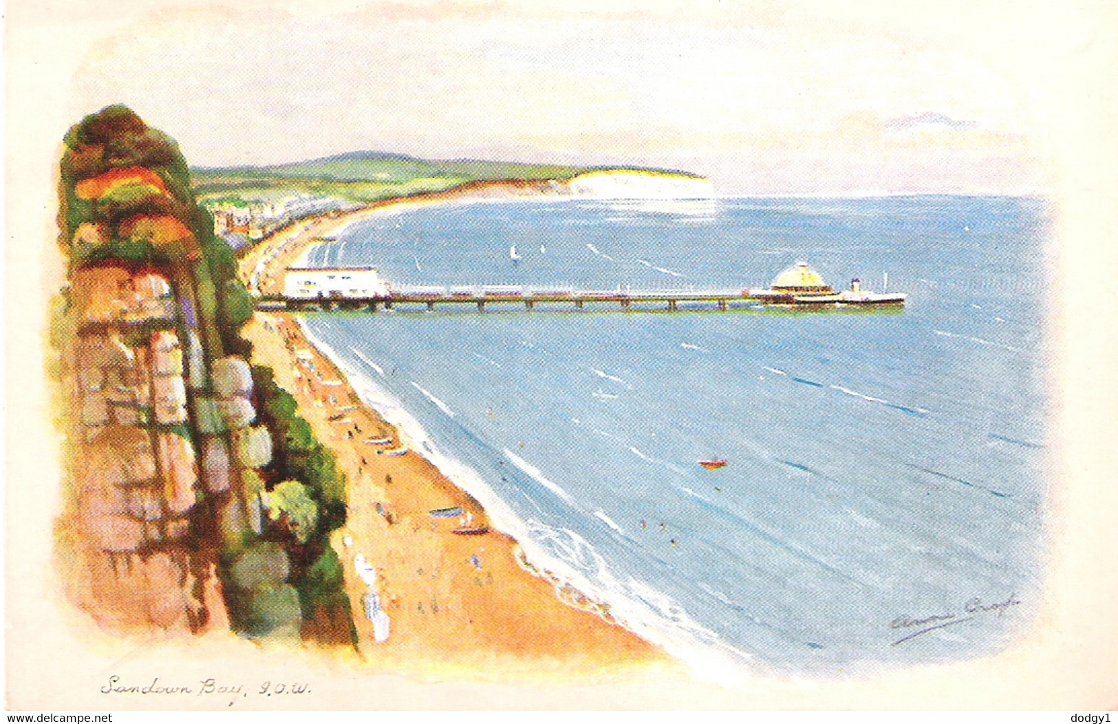 PAINTING OF SANDOWN BAY, ISLE OF WIGHT, ENGLAND. UNUSED POSTCARD Ap3 - Sandown